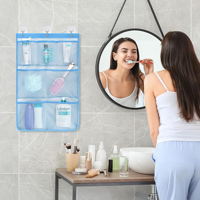 F-color Cruise Essentials 2026 - Mesh Shower Organizer Hanging with 7 Pockets for RV Gym Camping, Quick-Dry Portable Toiletry Bag with Metal Hooks for Bathroom Travel Toiletries