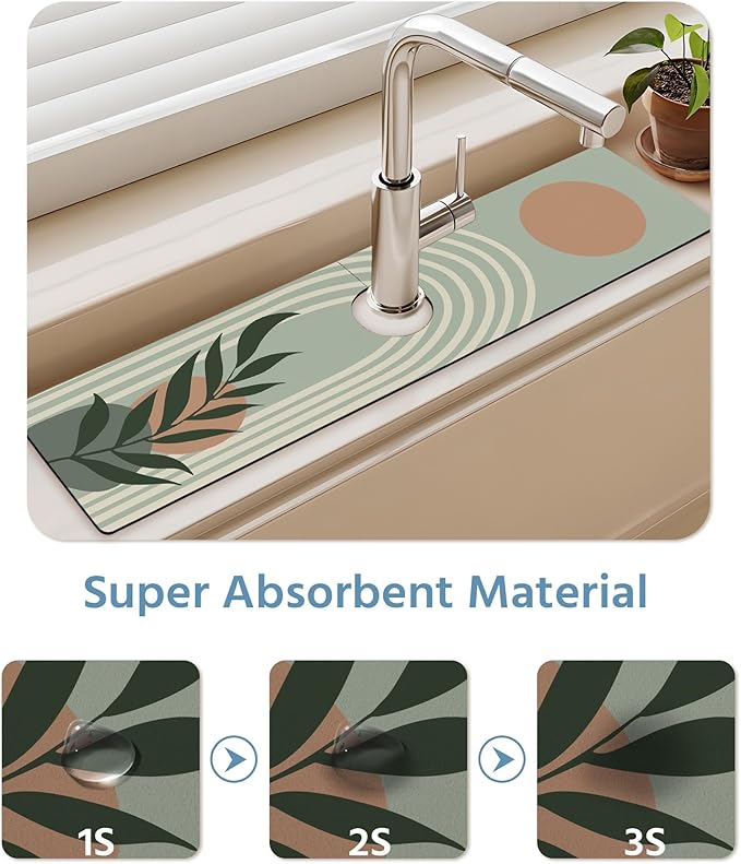 Patterned Sink Faucet Mat Kitchen Splash Guard Super Absorbent Drying Mat, Non-Slip Drain Pad for Kitchen Counter or Bathroom-24x5.5in