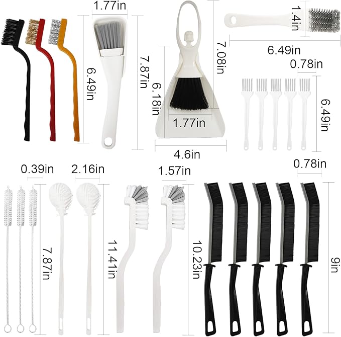 23Pcs Household Cleaning Tools Set with Crevice Cleaning Brush, Bottle Brush, Straw Cleaner Brush, Scrub Brush, Small Cleaning Brush, Wire Brushes, Dust Pan and Brush Set, Hand Broom, Sink Brush