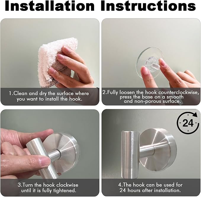 10 PCS Suction Cup Shower Towel Hooks, Wall Mount Robe Holder, Heavy Duty No Drill Wall SUS304 Waterproof Stainless Steel Hooks for Bedroom, Bathroom, Kitchen, Hotel and Office (Brushed Nickel)