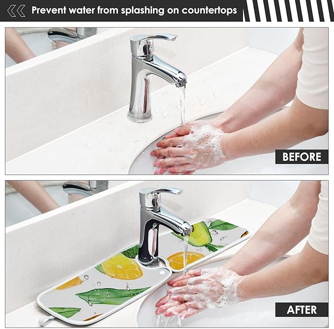 Sink Faucet Absorbing Mat Kitchen Sink Splash Guard Splash Faucet Drip Catcher for Bar RV Bathroom 2PCS 23.6x5.5in Cartoon Green Avocados Pineapples