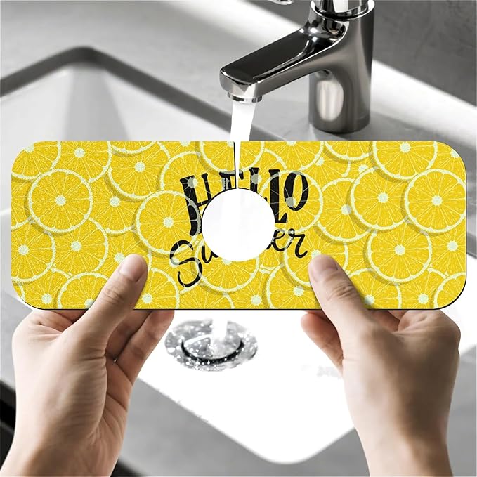 Faucet Draining Mat For Kitchen Sink, Lemon Summer Diatom Mud Absorbent Drain Pad For Bathroom Kitchen Sink Splash Guard Drying Mat