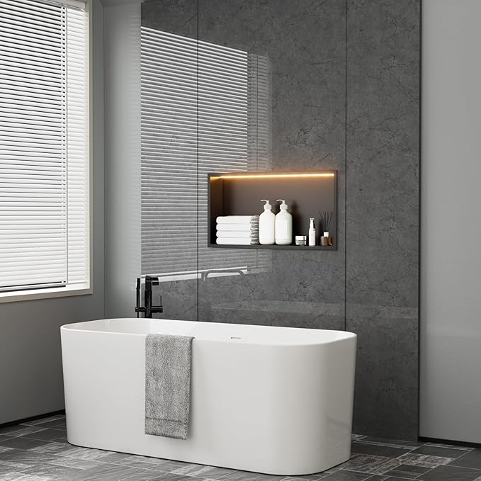 Stainless Steel 12"x24" LED Lights Shower Niche - No Tile Needed Recessed Wall Niche Waterproof for Walk in Shower Bathroom Storage, Matte Black