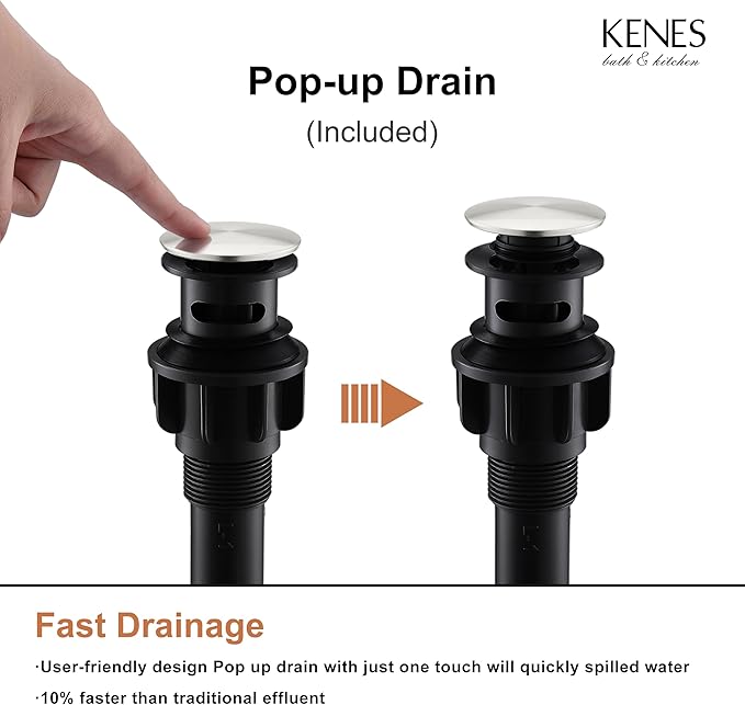 KENES Single Handle Bathroom Sink Faucet, Brushed Nickel Vanity Faucet for Bathroom Sink, with Pop Up Drain Stopper & Water Supply Lines LJ-9031