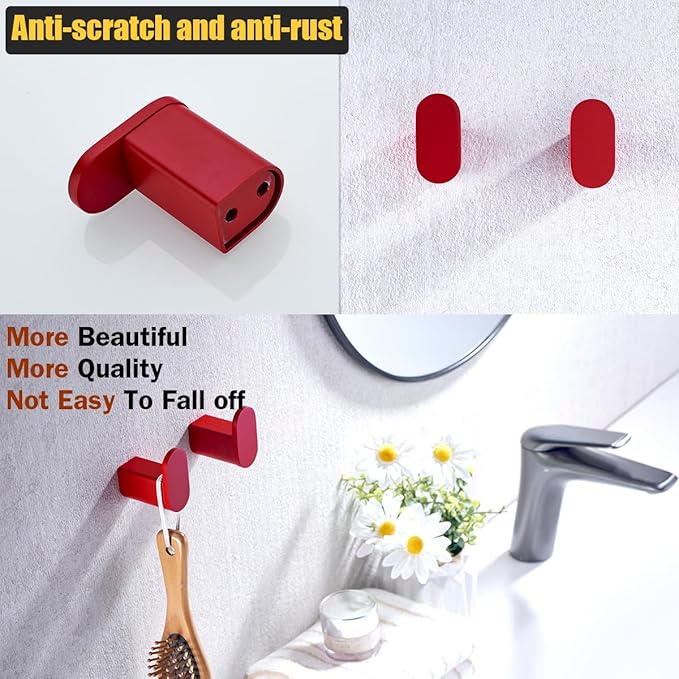RANDOM Red Towel Hooks for Bathrooms Round Shower Hooks SUS304 Stainless Steel Wall Mount Coat Hooks.RD-96026-8RED