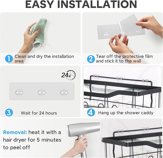 Shower Caddy Adhesive Replacement, Transparent Strong Adhesive Hooks, No Drilling, Waterproof, for Shower Caddy, Bathroom Storage Shelves and Kitchen Racks (Single*6pcs)