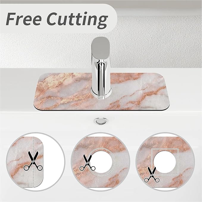 Kitchen Sink Splash Guard，Rose gold white marble Faucet Mat Sink Gadgets-Super Absorbent Fast Drying Mat Drip Catcher for Kitchen, Bathroom,Sink Mat, Dish Drying Mat, Bathroom(15" X 5.5" )
