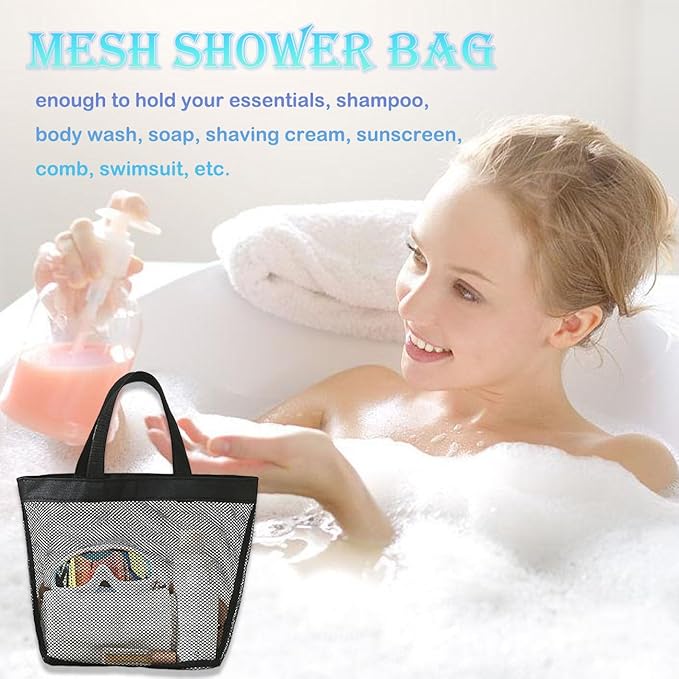 Mesh Shower Caddy Portable for College Dorm Room Essentials, Small Shower Tote Toiletry Bag Basket, Quick Dry Hanging Organizer for Bathroom, Gym, Camp, Travel, Cruise, Beach