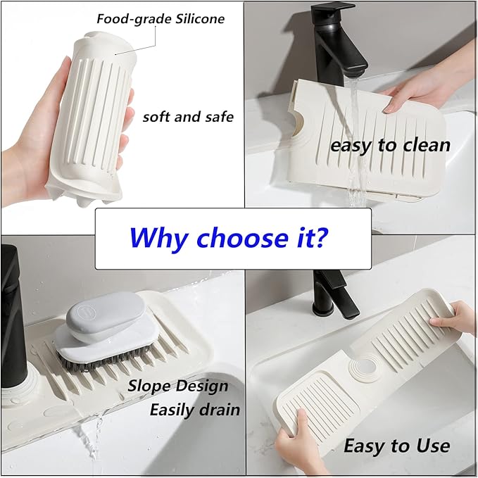 Kitchen Sink Splash Guard Sponge Holder - Silicone Faucet Drip Catcher Tray - Sink Protector - Fits Faucet Tube within 2.5" (Dark Grey, 17.7")