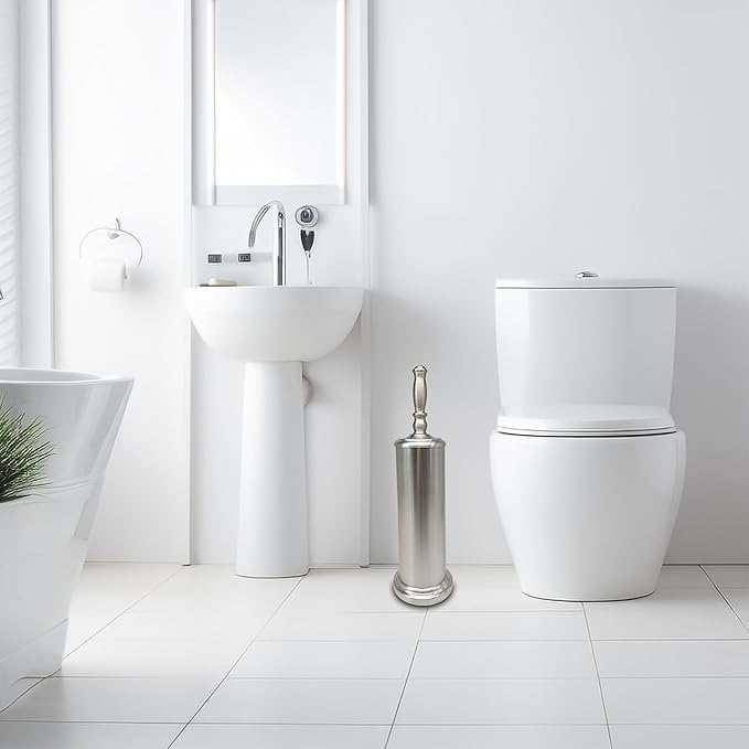 Metal Toilet Bowl Brush with Holder Premium Bathroom Cleaning Set Rustproof Hygienic Durable Elegant Finish