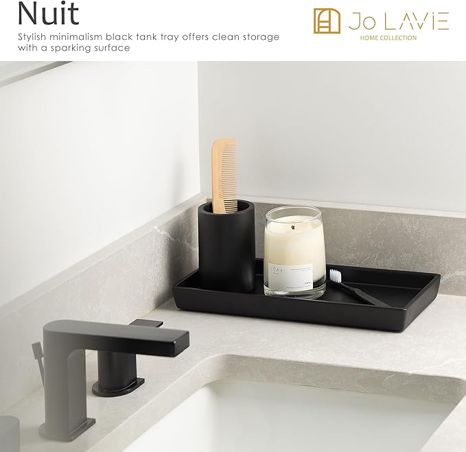 Bathroom Vanity Tray – 12"x5" Black Resin Counter Organizer for Perfume, Soap, Jewelry & Candles – Minimalist Tray for Sink, Dresser, Airbnb, Hotel or Bathroom Decor