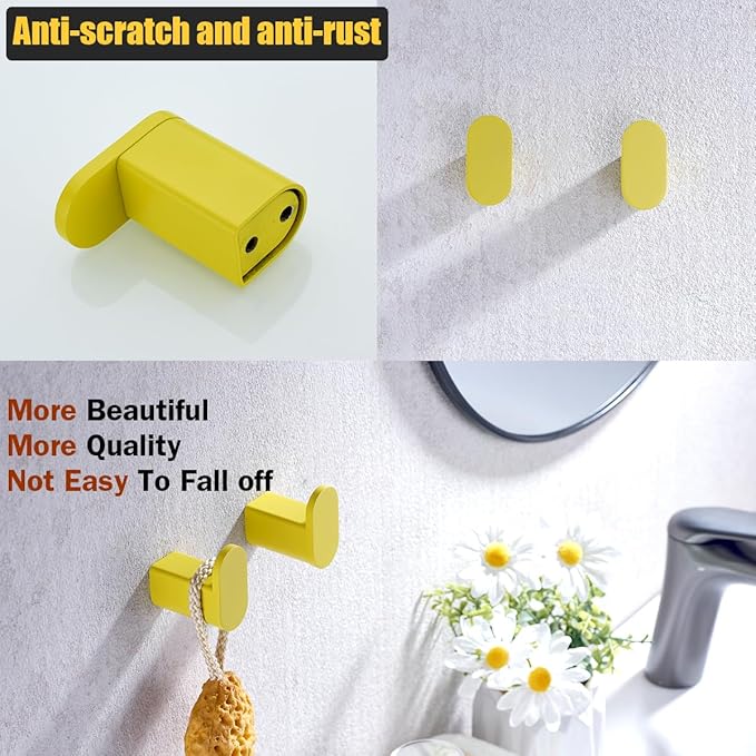 RANDOM Yellow Towel Hooks for Bathrooms Round Shower Hooks SUS304 Stainless Steel Wall Mount Coat Hooks.RD-96026-8YL