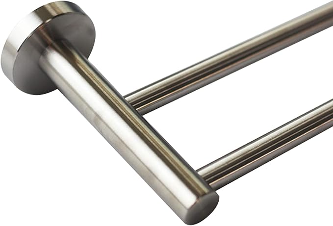 Premium Modern Double Towel Rack w/Round Base (24 Inches)- Brushed Finish, Made from Stainless Steel, Water and Rust Proof, Wall Mounted, Easy to Install