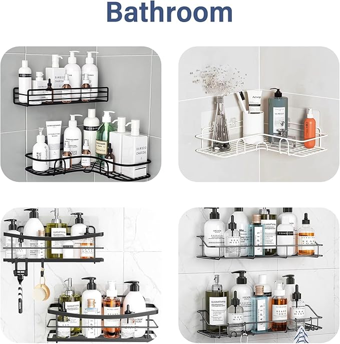 YOLOPLUS+ 8 Pack Shower Caddy Adhesive Hooks Replacement, Strong Sticker Hooks for Bathroom Shower Caddy Corner Shelf Basket Soap Dish Hanging Hooks, No Drilling Shower Kitchen Accessories