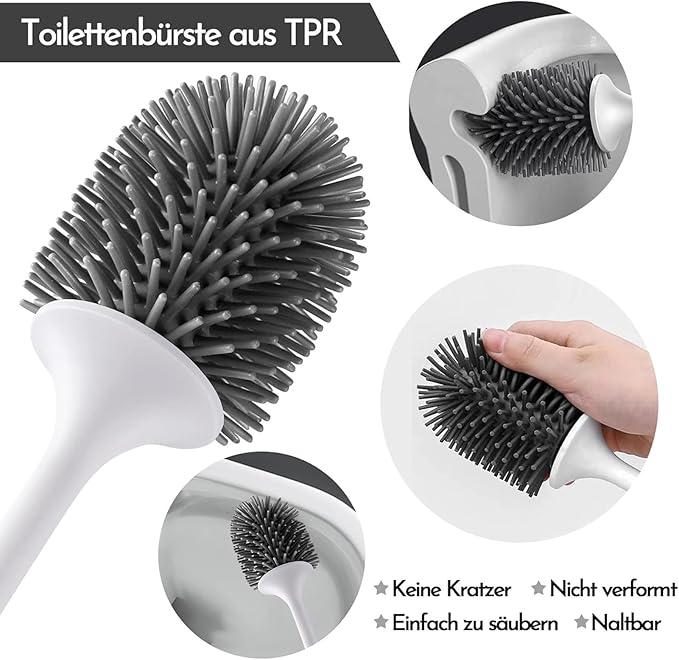 Toilet Brush and Holder Set | Toilet Scrubber,Long-Handle Ergonomic Attachment Scrubber Cleaning Tool Scrub-Resistant Bristles for Apartment Shower Bathroom RV Grout Restoration Sink Stone Floor