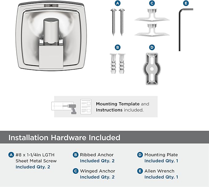Amerock BH3609026 | Chrome Single Robe Hook | 2-1/4 in. (57 mm) Length Towel Holder | Stature | Towel Hook for Bathroom | Bathroom Hardware | Bath Accessories