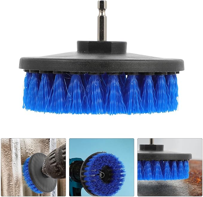 Electric Drill Brush Replacement Heads 5-Inch Round Cleaning Brush Set, Portable Home Tool Attachment for Kitchen, Floor Grout Scrubbing, Blue Hollow Core Design