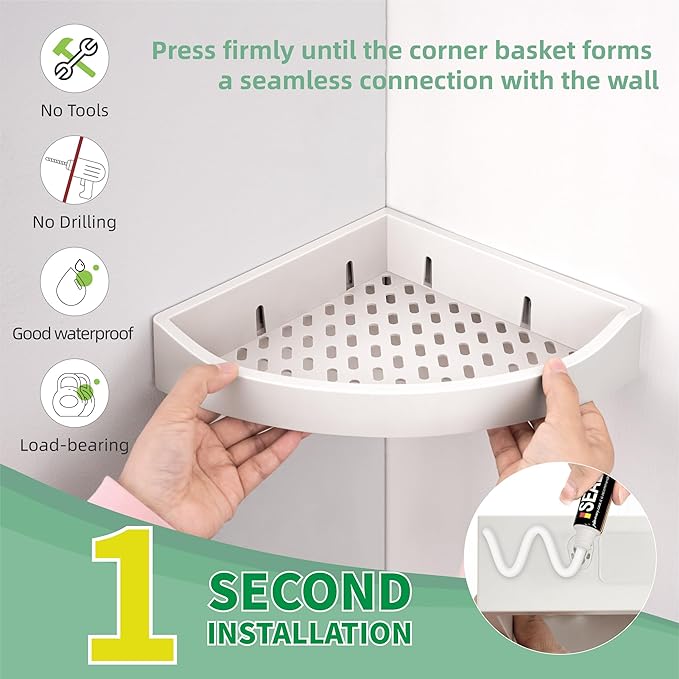 Corner Caddy Bathroom Shower Shelf Wall Mounted No Drilling Storage Shelves rack Adhesive Triangle Baskets ABS Bathroom Kitchen toilet Storage Basket Bathroom Accessories (Z 330 Light grey)