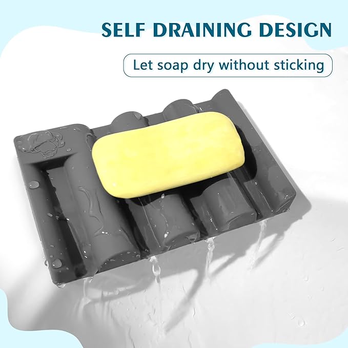 Silicone Soap Dish,Self Draining Soap Holder Perfect for Shower,Bathroom Sink,Kitchen Sink & Travel,Non-Slip Bar Soap Holder Extend Soap Life,Keep Soap Bars Dry Clean (Grey-1Pcs)