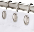 Brushed Nickel Shower Curtain Hooks, Decorative Shower Curtain Rings, Rust Resistant Metal Shower Hooks for Bathroom, Rust Proof Shower Hooks Hangers for Shower Curtain Rod, Set of 12