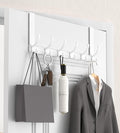 KitchLife Over The Door Hooks Hanger with 7 inches Extended Arms, Fits 1 3/8" Doors, F18U, Bathroom Towel Rack Organization, Thickened 6-Double Hook, Glossy White