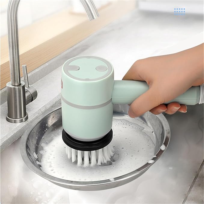 ASkinds Electric Spin Scrubber, 360 Rotating Cordless and Handheld Bathroom Scrubber with 6 Replaceable Cleaning Brush Heads for Cleaning Kitchen, Tile, Tub Floor, Sink, Window and Stove(Green)
