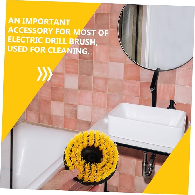 Electric Drill Brush Attachment 5-inch Round Yellow Hollow Brush Kit for Floor and Kitchen Cleaning Replacement Tool Heads for Household Scrubbing Tasks