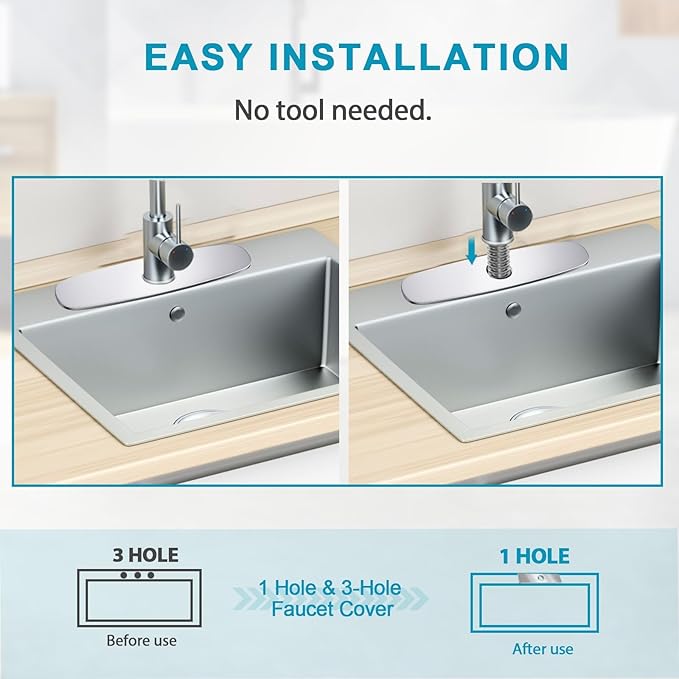 10 Inch Kitchen Sink Deck Plate Cover | Golden 304 Stainless Steel Hole Cover Escutcheon for Pull Down Faucets, 1 or 3 Hole- Fits Extra Mounting Holes (Golden)