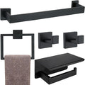 5 Pieces Bathroom Hardware Accessories Set Matte Black, 16Inch Square Towel Racks Set for Bathroom, SUS304 Stainless Steel Towel Bar Set, Toilet Paper Holder with Shelf Wall Mounted
