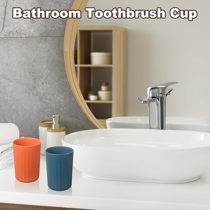 uxcell 2 Pcs Simple Toothbrush Cup, 2.8 x 2.8 x 3.9 Inch Bathroom Tumbler Reusable Plastic Cup Set for Storing Toothpaste Toothbrushes Combs Water Beverages, Dark Blue