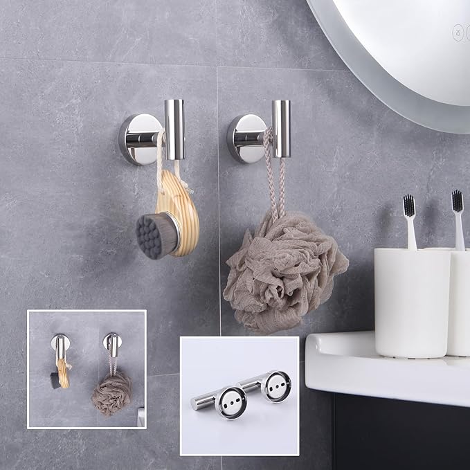 GERZWY Bath Towel Hook SUS 304 Stainless Steel Coat/Robe Clothes Hook for Bath Kitchen Modern Hotel Style Wall Mounted 2 Pack Polished Chrome AG-1107B-JG