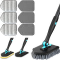 3 in 1 Scrub Cleaning Brush with Long Handle 51'' - Shower Bathtub Tub & Tile Scrubber Brush Include 1 Stiff Brush Head & 3 Scouring Pads & 3 Microfiber Clothes, for Wall Bathroom Glass Bathtub(Black)