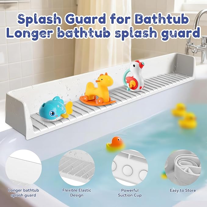 Splash Guard for Bathtub,Bathtub Organizer & Splash Guard ,Safe Bathroom Waterproof Cover,Longer Silicone tub Waterproof cover-31.4in,Practical Bath Accessory