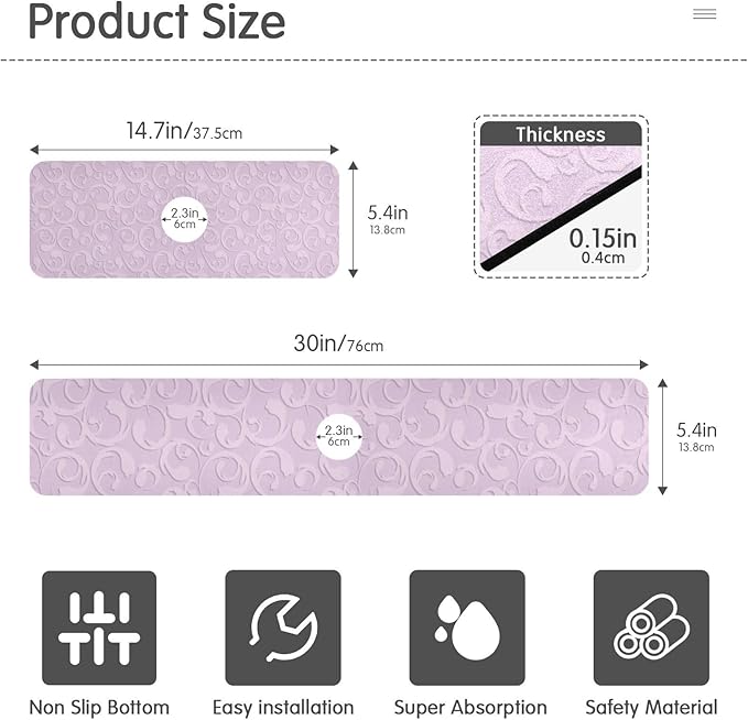 Kitchen Sink Splash Guard 2 PCS 30 Inch Sink Faucet Mat Splash Guard for Bathroom Countertop Water Absorbent Foldable Cuttable Soft Washable Floral Vintage Purple