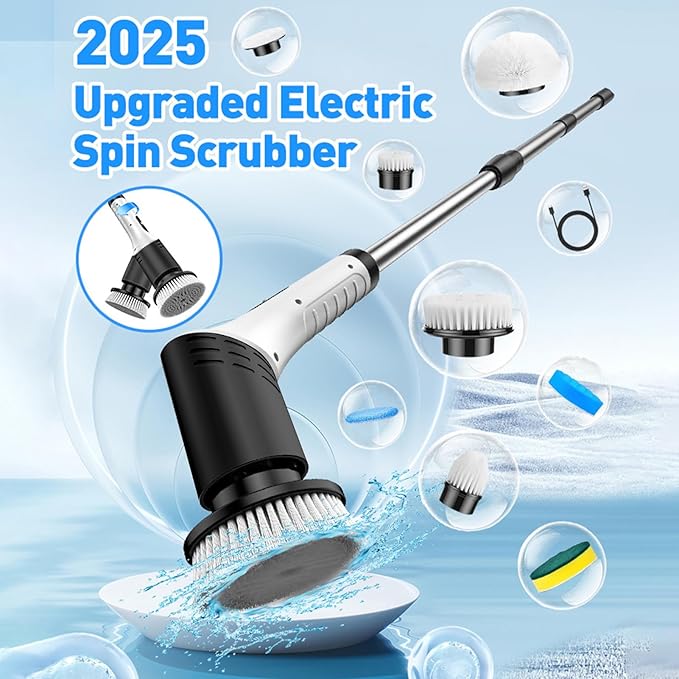 Electric Cleaning Brush Kit Multifunctional Cordless Scrubber Digital Display for Kitchen Bathroom