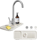 Kitchen Sink Splash Guard Sponge Holder for Kitchen Sink Silicone Faucet Handle Drip Catcher Tray Sink Protector for Kitchen Sink Faucet Mat Fits the Faucet Tube within 2.5"(Off-white, 14.6'')