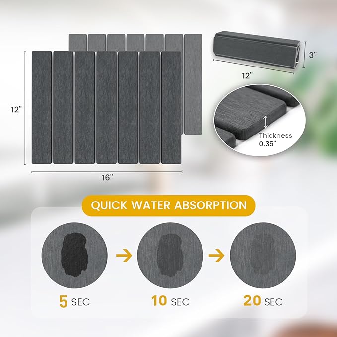 2 Pack Stone Dish Drying Mat Set (12"x16" Each, Gray) for Kitchen Counter - Super Absorbent Quick Dry Diatomaceous Earth Pad, Foldable & Non-Slip for Dishes, Sink, & Bathroom