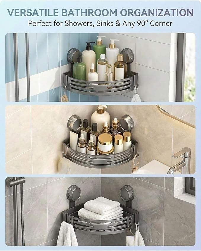 Suction Cup Corner Shower Shelf,No-Drill Bathroom Corner Shelf,Aluminum Wall Mounted Storage Rack Bathtub Shelf,For Bathroom Kitchen