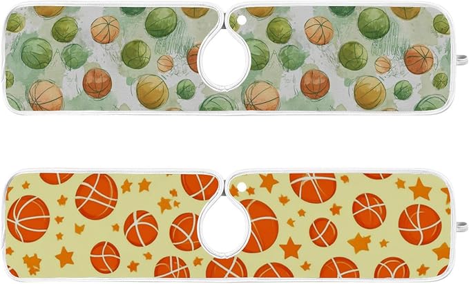 2 PCS Kitchen Sink Splash Guard 23.6 Inch Faucet Mat for Kitchen Sink Bathroom Sink Faucet Absorbing Drip Drain Mat Pad Microfiber Soft Washable Orange and Green Basketball Stars