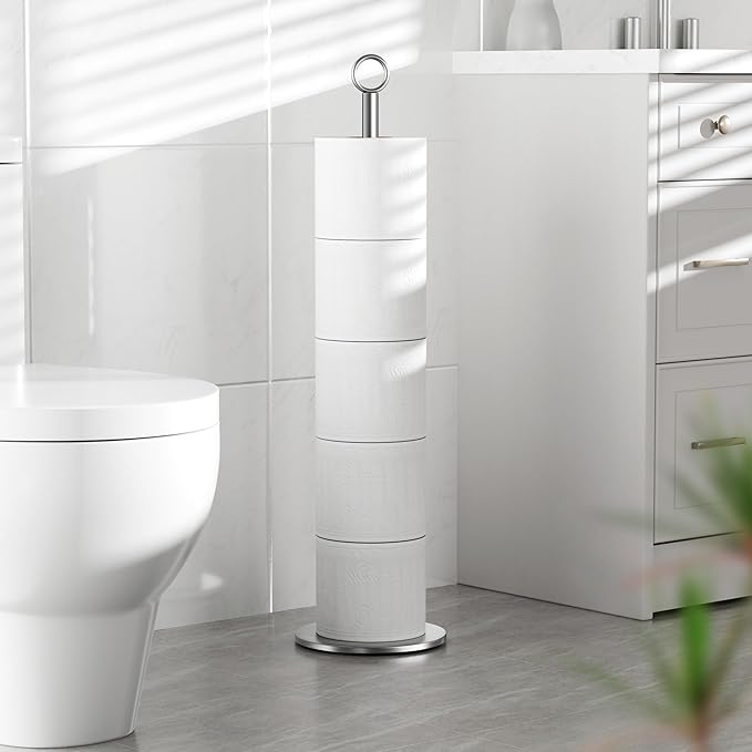 Toilet Paper Holder Stand - with Reserve Function, Free-Standing Toilet Paper Storage Holder, Stainless Steel