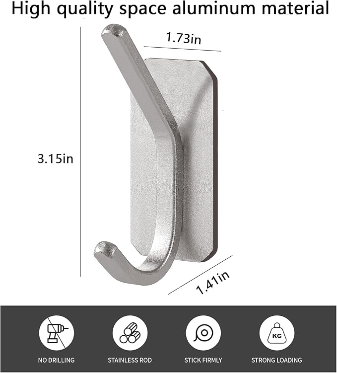 Paoli Heavy-Duty Adhesive Coat Hooks, Self-Adhesive Hooks, Multiple Colors and Styles, Maximum Load Capacity 25 lbs(4, Silver)