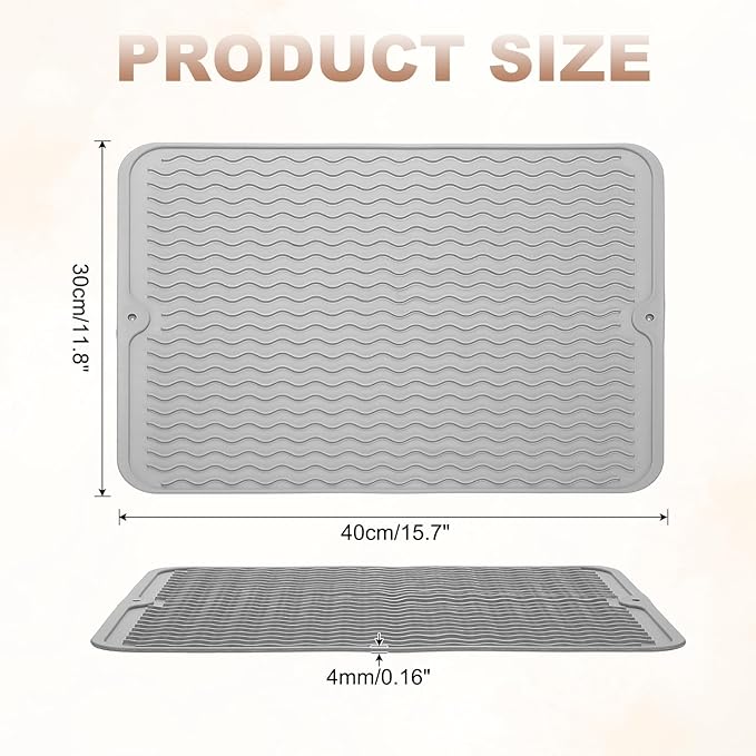 uxcell Silicone Dish Drying Mat for Kitchen Counter, 16 x 12" Dish Drying Pad Heat Resistant Non-Slip for Kitchen Countertop Coffee Mat, Gray