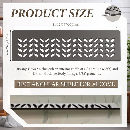 1 Pcs Aluminum Shower Niche Rectangular Shelf Bronze 5/32"/ 4 mm Thick, Petal Design, Matte Bronze Finish for 12" Prefabricated Niches, Fits 5/32" Grout Line