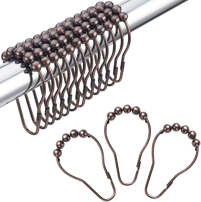 Amazer Shower Curtain Hooks, Decorative Bronze Shower Curtain Hooks,Stainless Steel Rust-Resistant Shower Hooks for Curtains-Set of 12