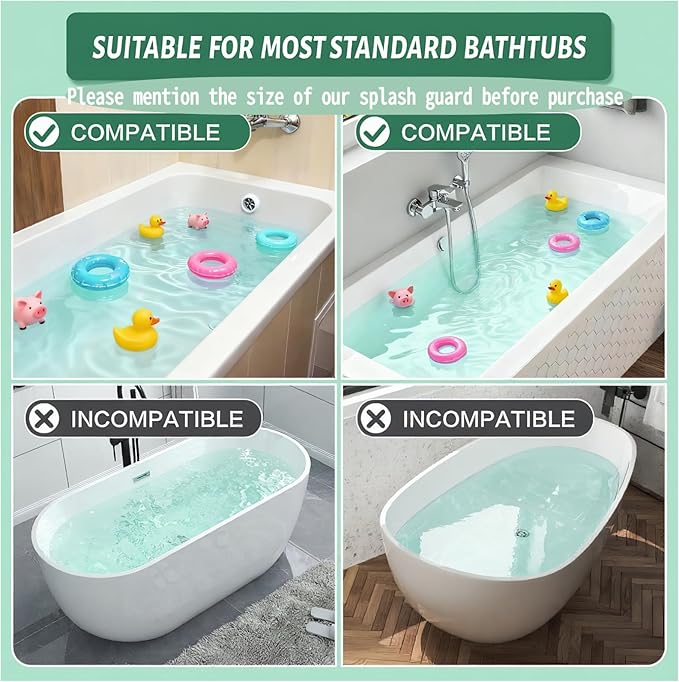 31-Ft Tub Kids Toy Tray Silicone Bathtub Splash Guard with 11 Suction Cups Holder,Soft Silicone Splash Guard for Easy Clean & Fold, Universal for Tub, Bathroom Sink, Kitchen Sink（green）