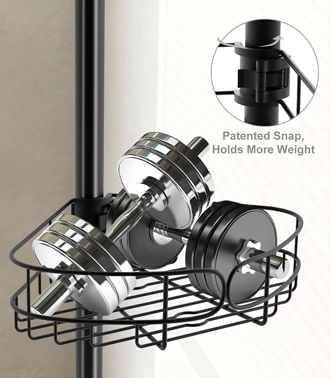 Corner Shower Caddy Tension Pole, Sturdy Rust-Resistant Shower Corner Shelf Organizer, Shower Organizer Corner Universal Fit for Any Bathroom Height
