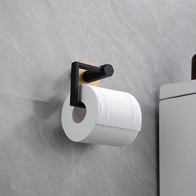 GERZWY Bathroom Toilet Paper Holder SUS 304 Stainless Steel Tissue Paper Roll Holder Wall Mount (Black & Gold)