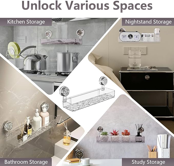 Corrugated Suction Cup Storage Holder,Movable Shower Shelf Suction Cup,Shower Caddy Large Capacity Bathroom Organizer,No-Drill Wall-Mounted Storage Shelf,Bathroom Organizers and Storages(Black)