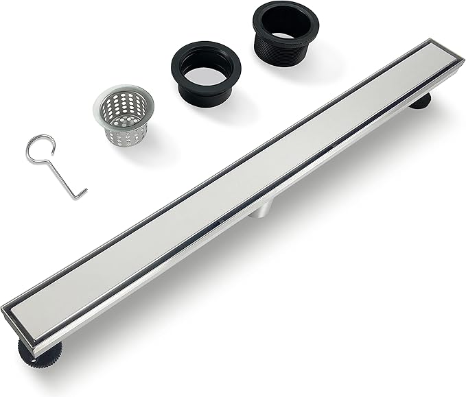 36 Inch Linear Drain Shower Drain Brushed Floor Drain with Removable 2-in-1 Tile Insert Grate Cover and SUS304 Stainless Steel CUPC Certificate (36 inch)