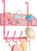 Over The Door Hooks Organizer, Coat Rack Over The Door Storage Hanger Towel Rack, Back of Door Storage Organizer for Bathroom,Bedroom,Kitchen,Office (Pink, 2-Tier)